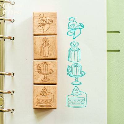 CreamyMarket一朵奶油原创可露丽女孩蛋糕系列实木水晶胶印章