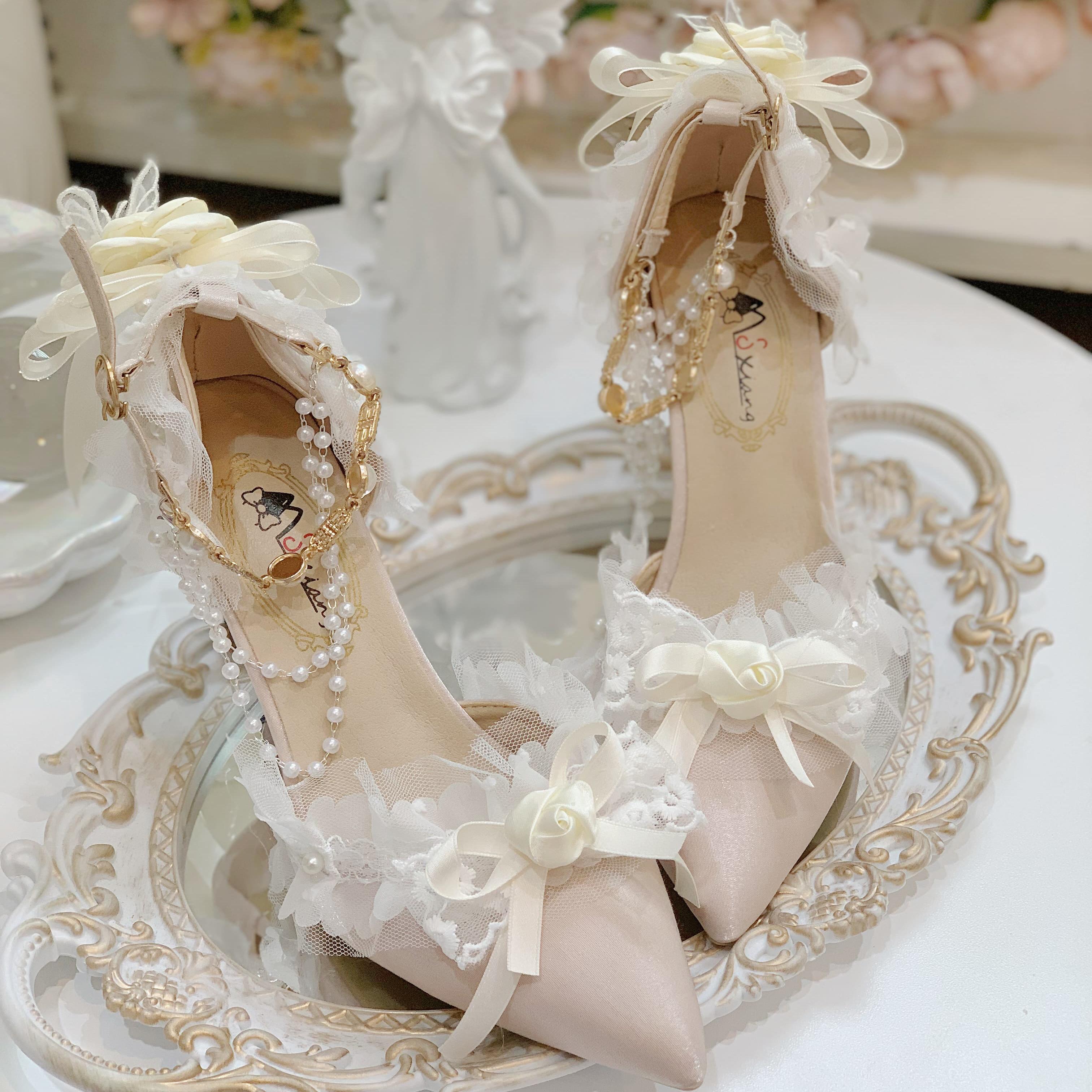 栖梦原创lolita高跟鞋洛丽塔鞋蝶觅山茶配鞋超仙优雅婚鞋尖头