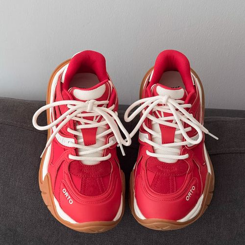 明星同款红色厚底老爹鞋男款增高鞋情侣鞋子男鞋潮鞋百搭夏季透气