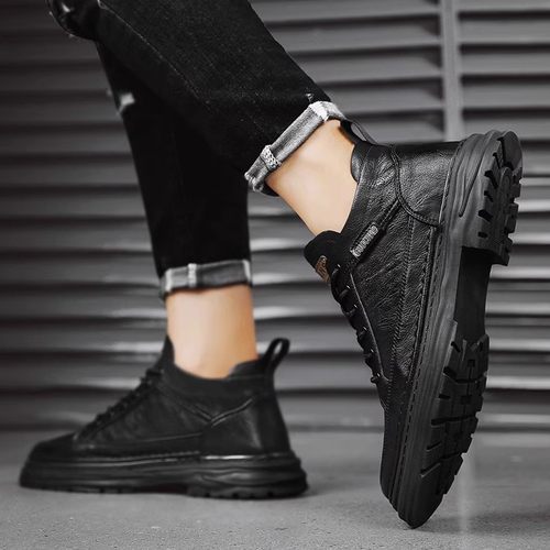 男鞋2025新款透气英伦风休闲皮鞋男士真皮加绒百搭耐磨低帮马丁靴