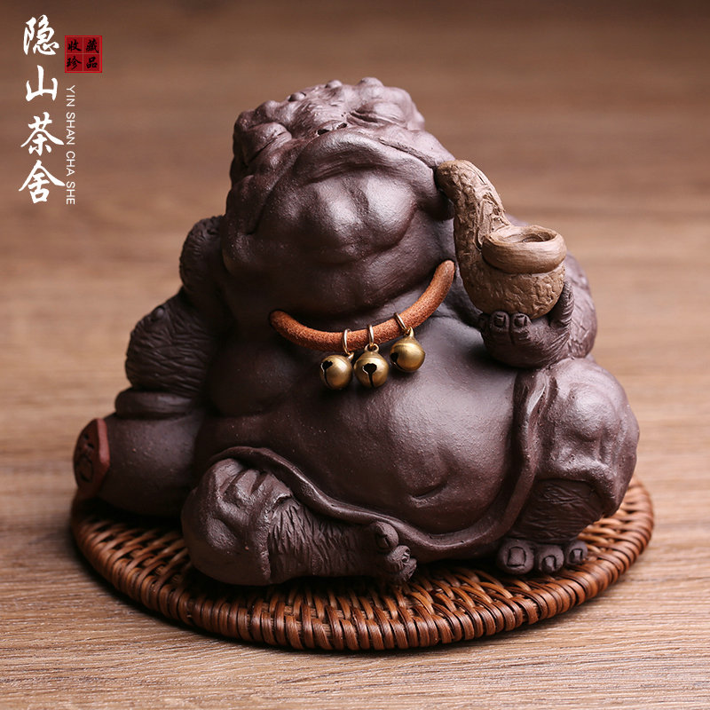 宜兴紫砂茶宠摆件招财金蟾仙人全手工名家刘祖铭茶具茶玩精品可养