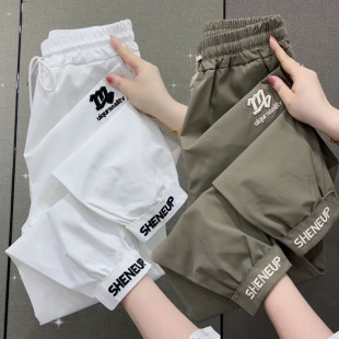 宽松束脚刺绣百搭九分哈伦裤 新款 女2026夏季 冰丝休闲速干运动卫裤