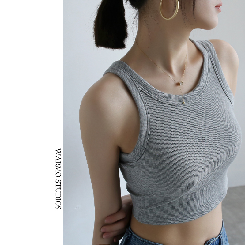 Warmo 柔软舒服螺纹胸垫一体短款露脐背心女打底小吊带无袖内搭潮
