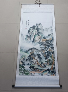 溪山雅韵 古松小桥流水人物 国画山水画 装饰画 卷轴挂画