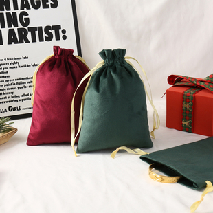 柔软厚实丽丝绒收纳袋饰品束口袋圣诞绒布糖果抽绳式首饰袋布袋子