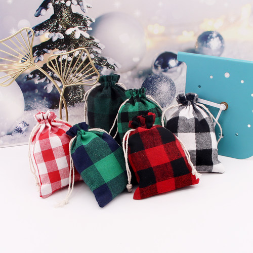 典美圣诞包装袋棉布格子袋