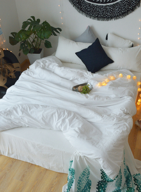 无印水洗棉白色四件套简约良品全棉床单纯色被套纯棉北欧床上用品