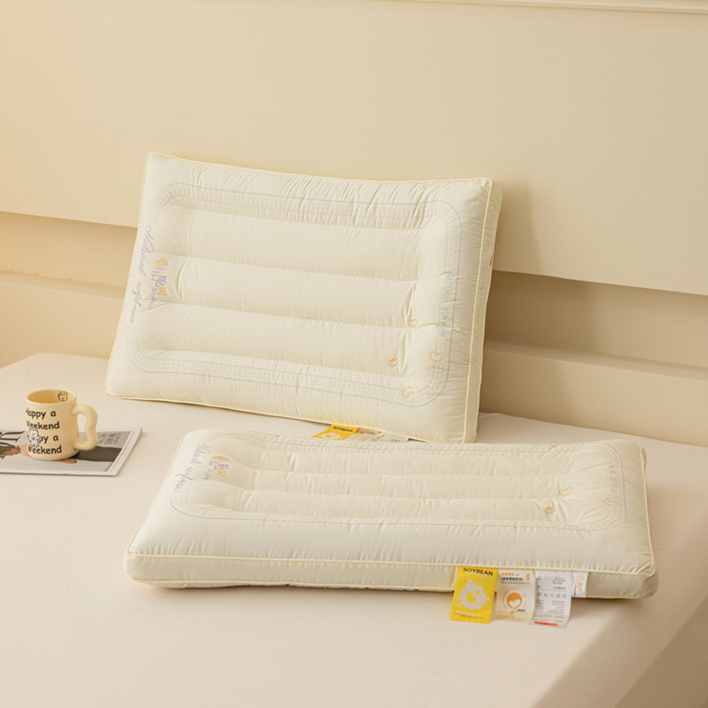 大豆纤维抗菌枕头护颈单人低枕芯