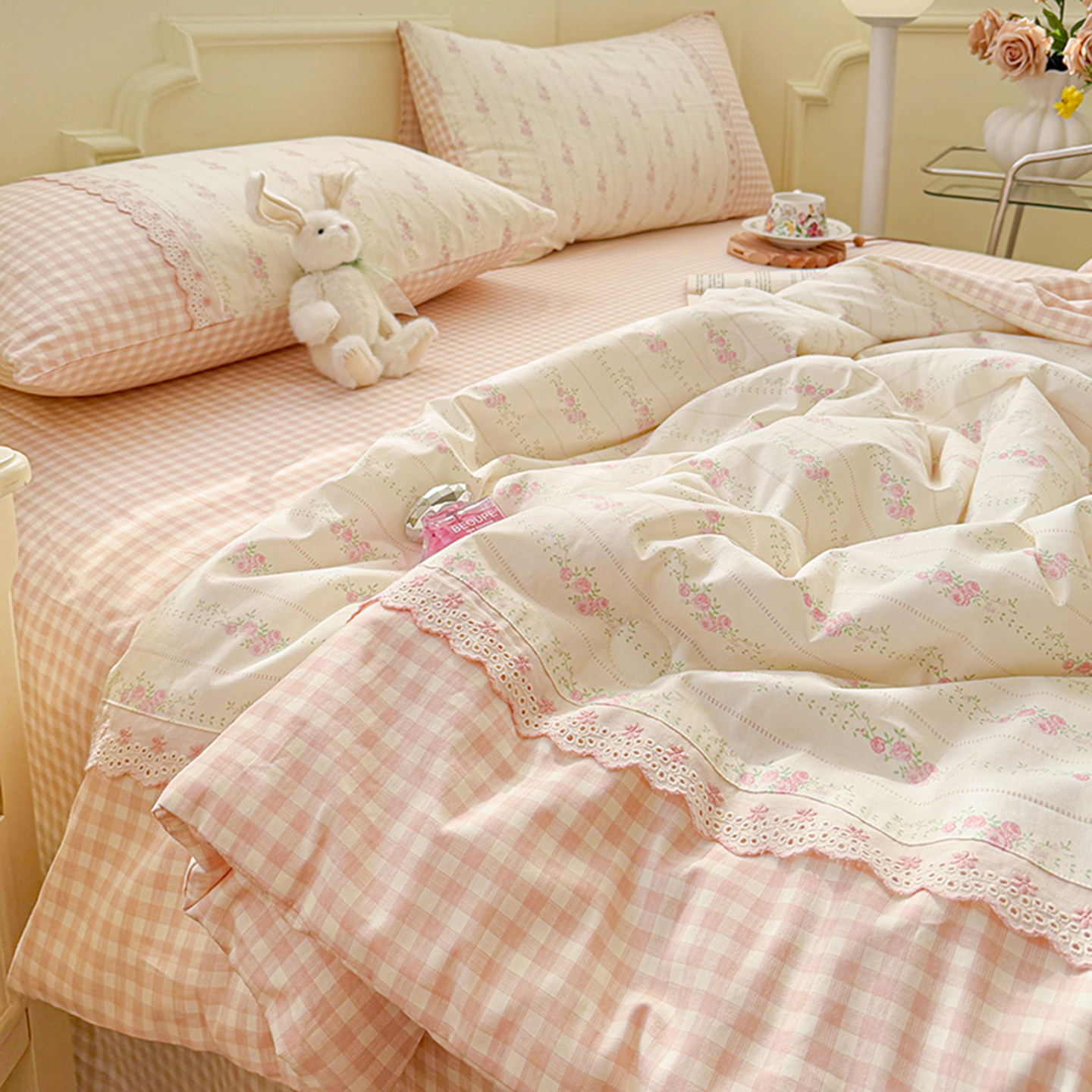 全棉花边夏被四件套可机洗空调被