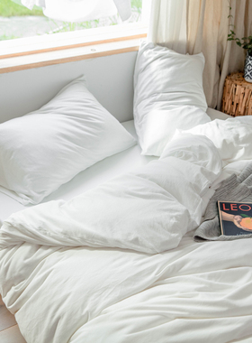 ins风纯色白色天竺棉四件套纯棉裸睡被套全棉针织棉床单床笠4件套