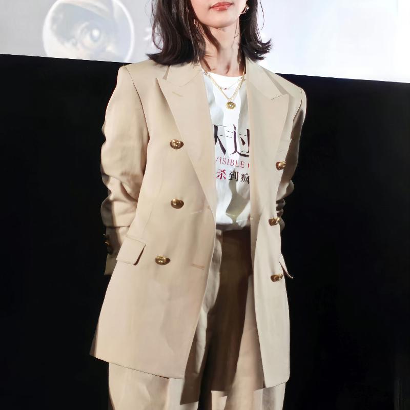 明星同款卡其色职业女裤套装