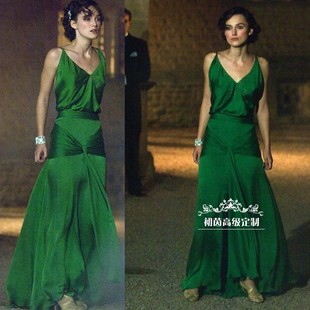 高级定制欧美大牌赎罪同款吊带重磅真丝绿色连衣裙礼服裙性感时尚