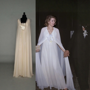 高级定制王妃同款 白色V领斗篷桑蚕丝礼服裙宽松高贵气质连衣裙夏