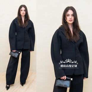 高端定制欧美大牌明星同款黑色羊毛时尚西装套装裤摩登时髦春秋新