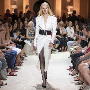 高定御姐女神范白色醋酸西装连衣裙时髦知性收腰显瘦宴会晚礼服