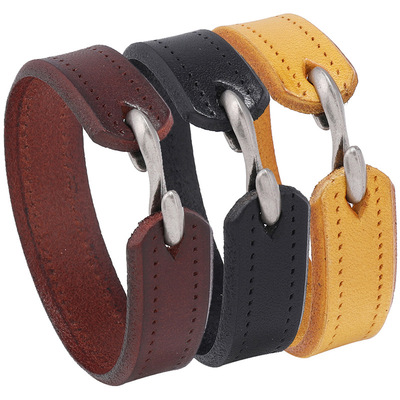 网红简约百搭s勾复古男士皮质手环欧美时尚潮男手镯光面个性手链