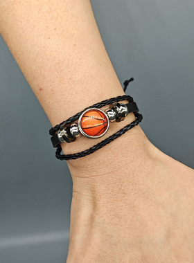 网红欧美时尚流行饰品个性串珠篮球比赛球迷周边皮革手链运动手环
