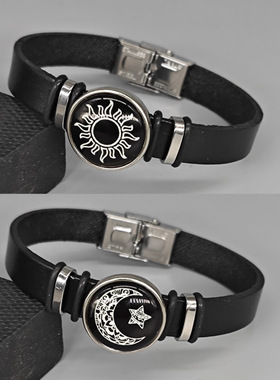 网红hy日月恋人不锈钢时光宝石编织手绳情人节情侣手链月亮手环