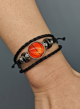 网红欧美流行球类皮革手环个性简约串珠手绳球迷纪念足蓝排球手链
