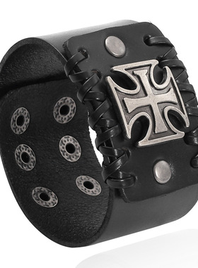 网红朋克嘻哈风个性潮流手链简约复古创意十字架男士手环手镯