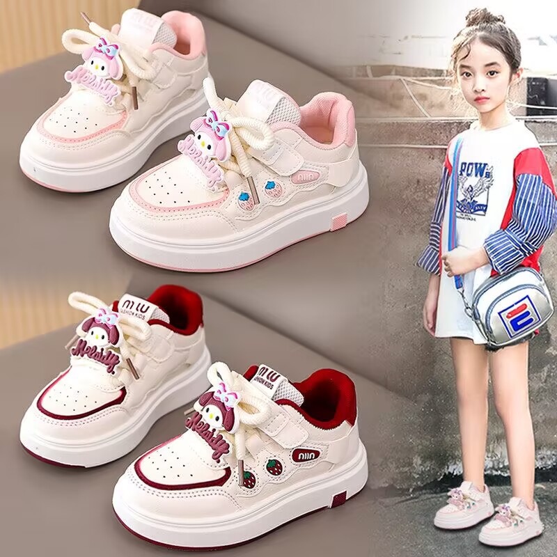 流行新款儿童女童板鞋款款时尚软底防滑魔术贴小女孩休闲小白鞋子
