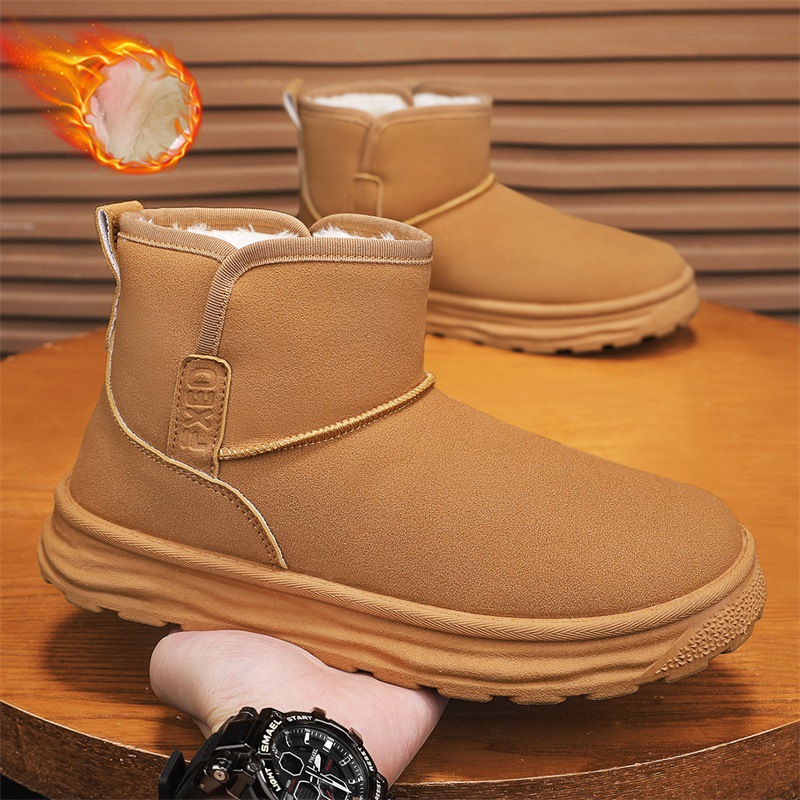 欧洲站男鞋新款季男士户外皮毛一体青少年休闲运动加绒保暖棉鞋潮