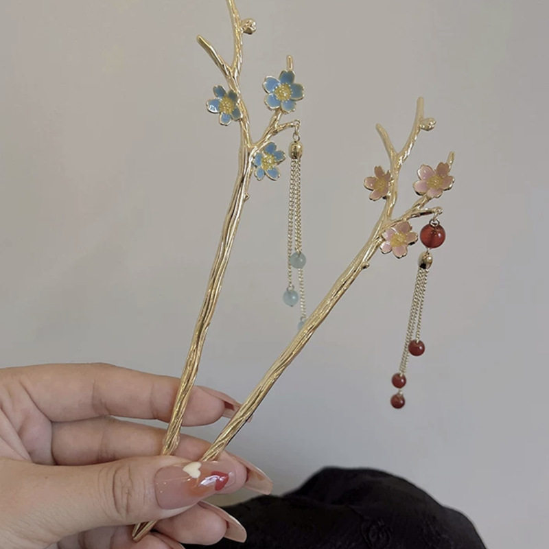 撤柜古风梅花树枝发簪高级感流苏发叉时尚气质花朵簪子简约森系发