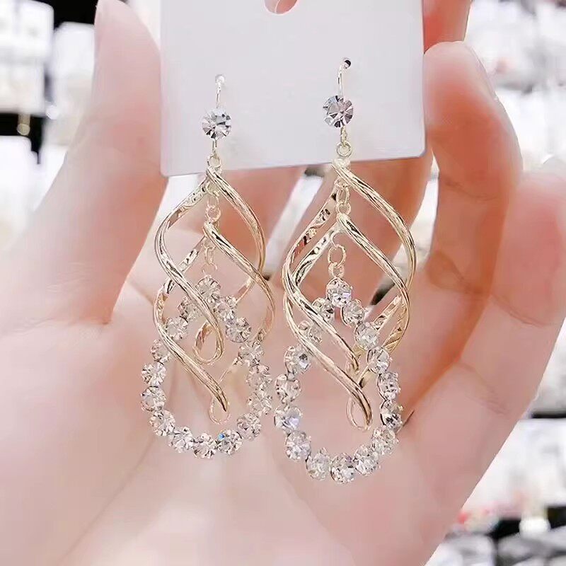 撤柜时尚水晶耳环女 长款流苏设计 高级感锆石耳饰 气质宴会配饰