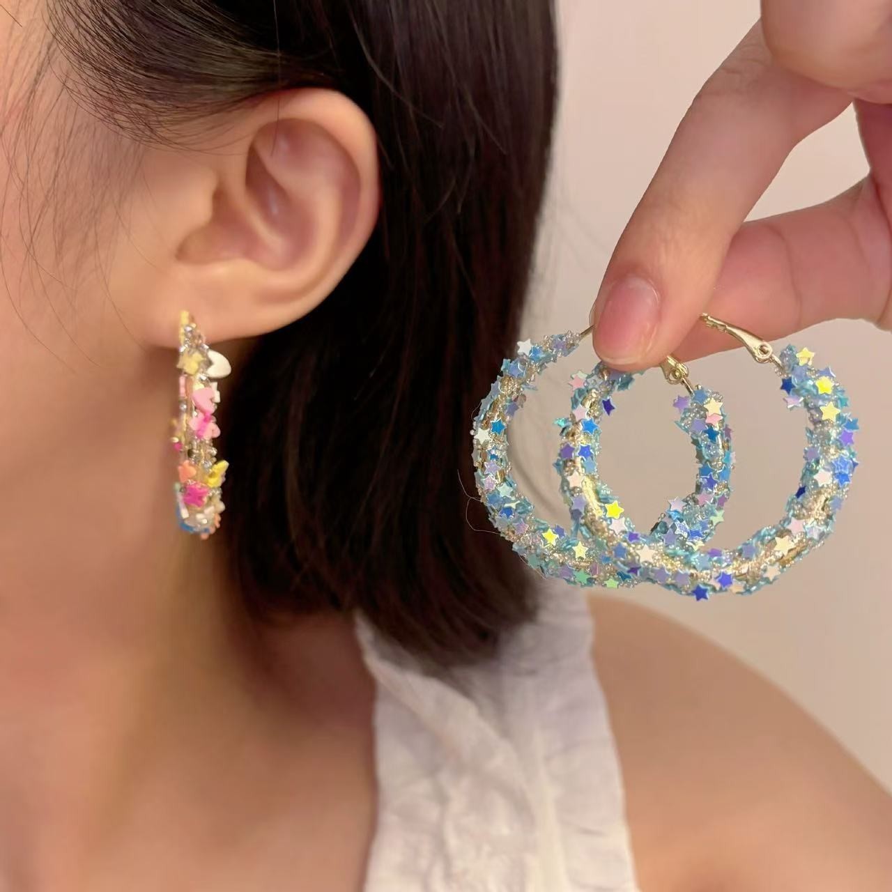 德国坠星织梦~夏绝美星星耳圈女新款百搭耳环度假风海边拍照耳饰