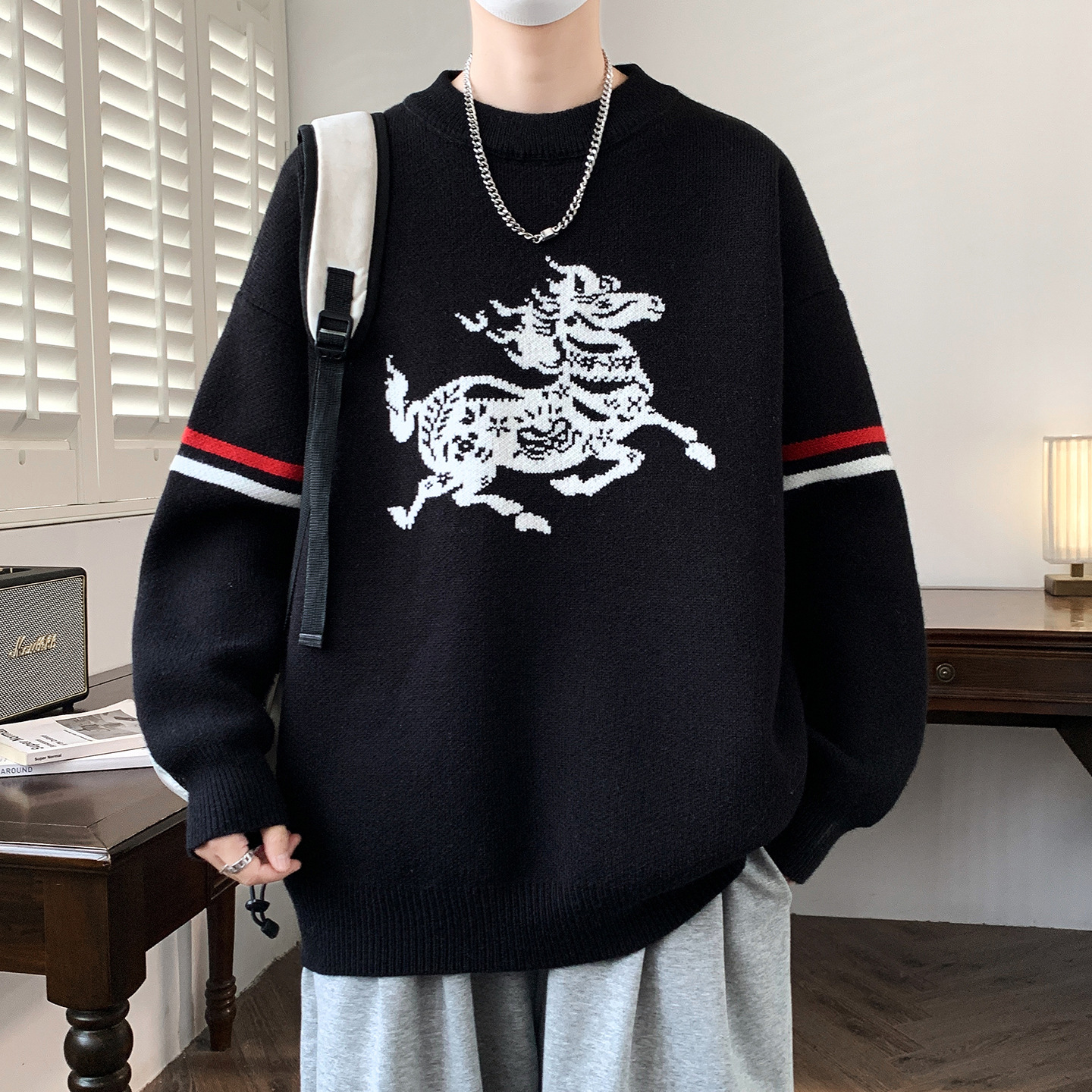 明星同款加厚毛衣男孩高中初中学生潮流线衣服青少年大童针织打底