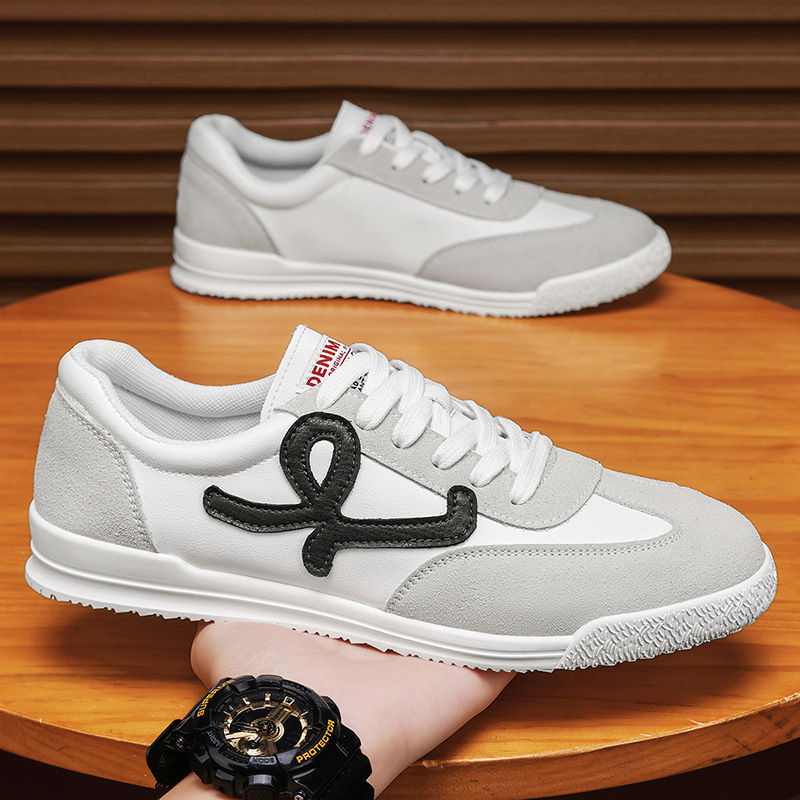 欧洲站德训鞋男青少年学生运动休闲鞋平板鞋皮面百搭阿甘小白鞋