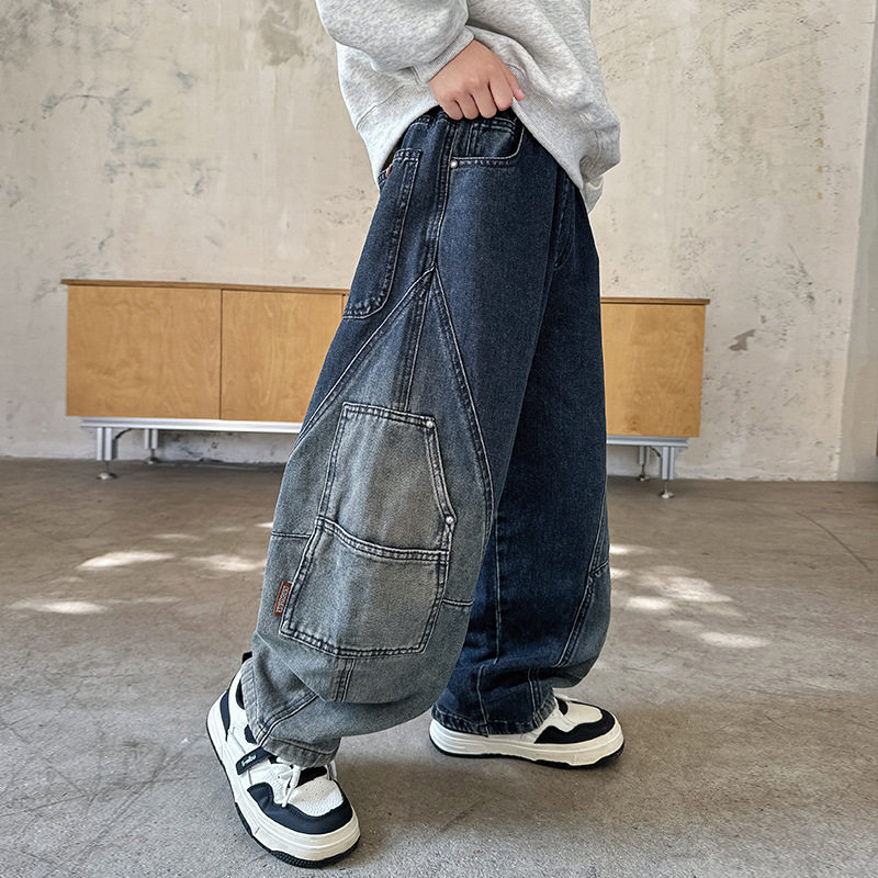 进口男童装裤子新款中大童痞帅风季男孩儿童款直筒牛仔裤