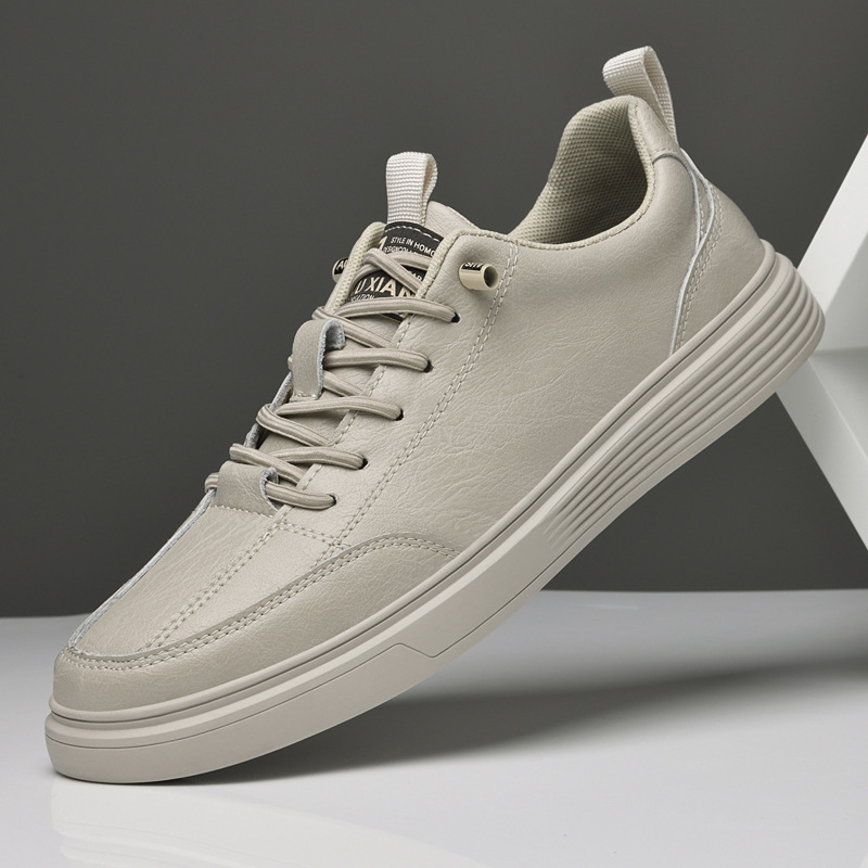 欧洲站男士新款青少年松紧带轻奢休闲皮鞋时尚户外复古经典板鞋