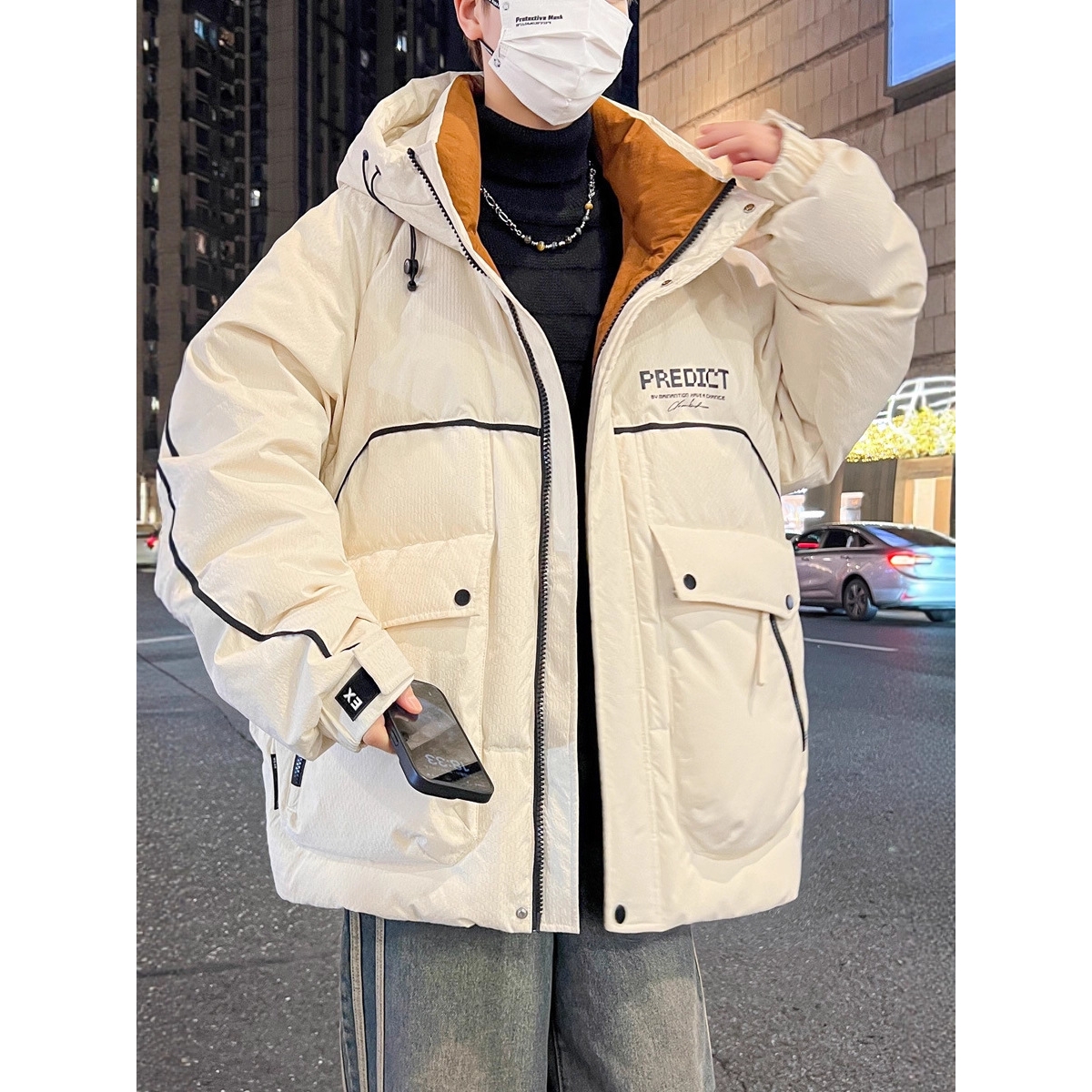 大牌高端季外套男孩棉服初高中学生男士连帽加厚羽绒棉衣青少年棉