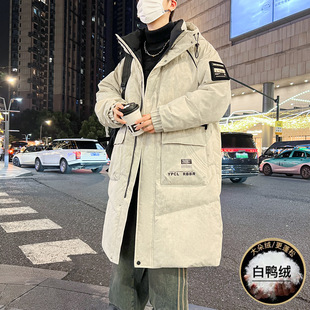 明星同款季青少年中长款羽绒服男孩初中高中学生加厚白鸭绒外套大