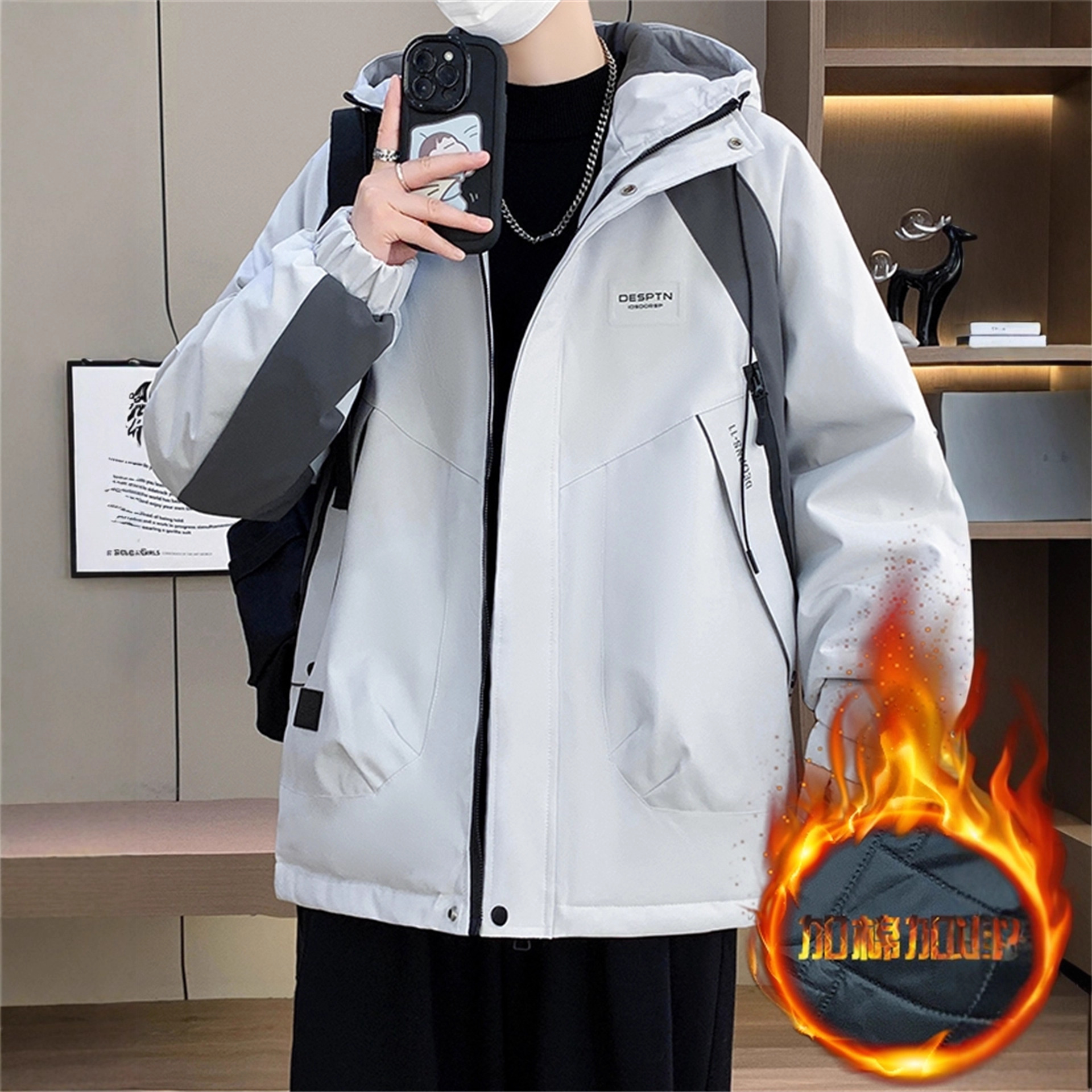 明星同款青少年加棉加厚冲锋衣外套男生新款潮流连帽夹克衫上衣男