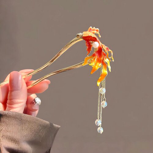 撤柜新中式大鱼海棠流苏发簪高级感u型簪子发饰新款汉服头饰发钗