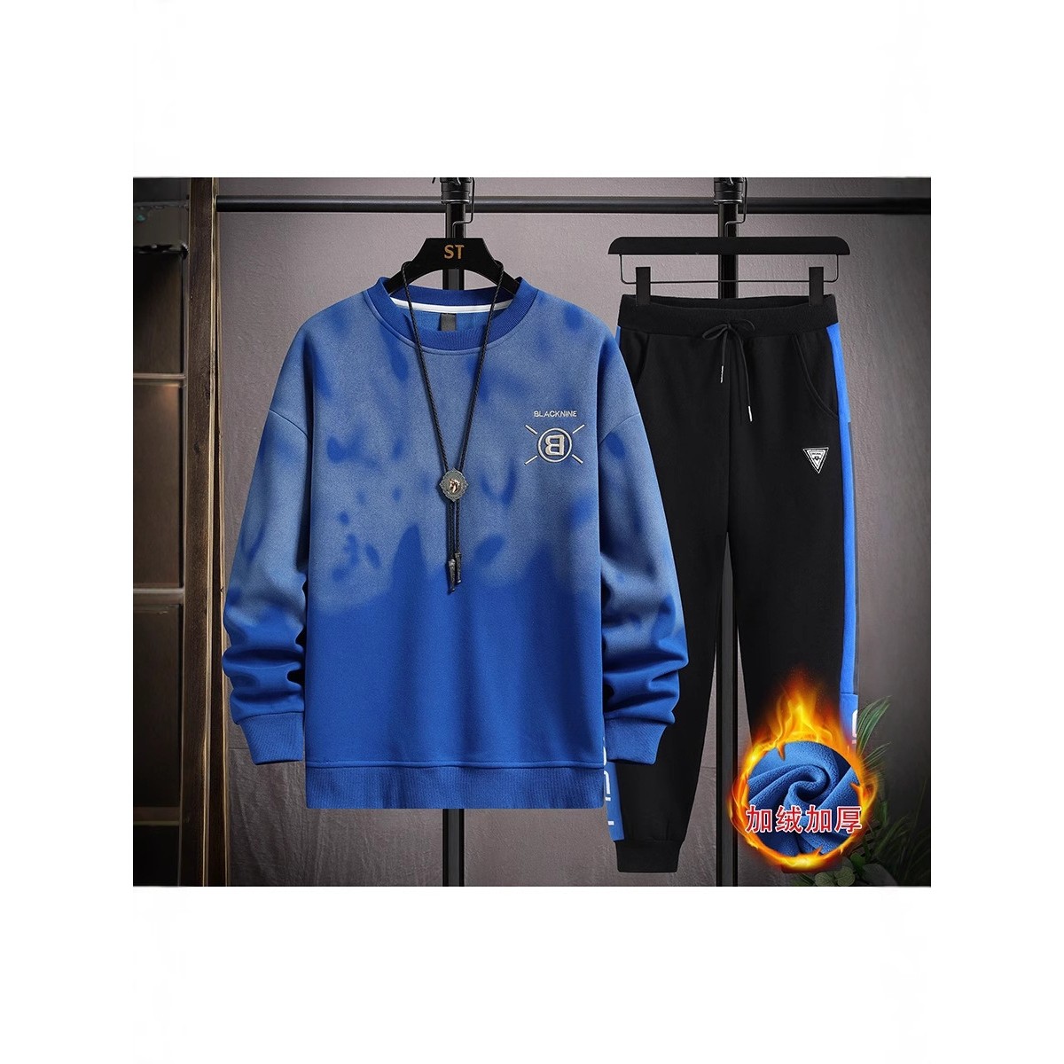 明星同款棉卫衣岁男孩初高中学生加绒加厚休闲运动服套装