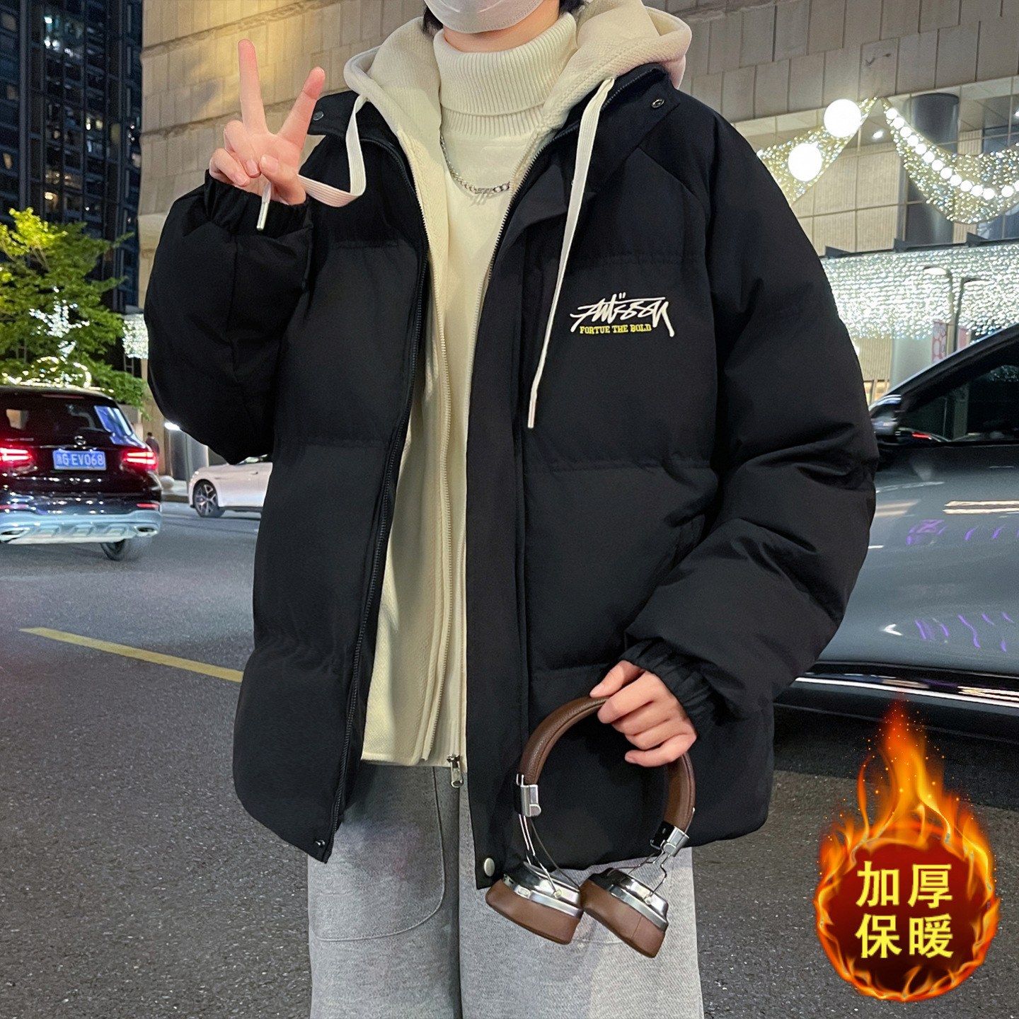 大牌高端季假两件羽绒棉服男孩初中高中学生加厚棉衣青少年大童保