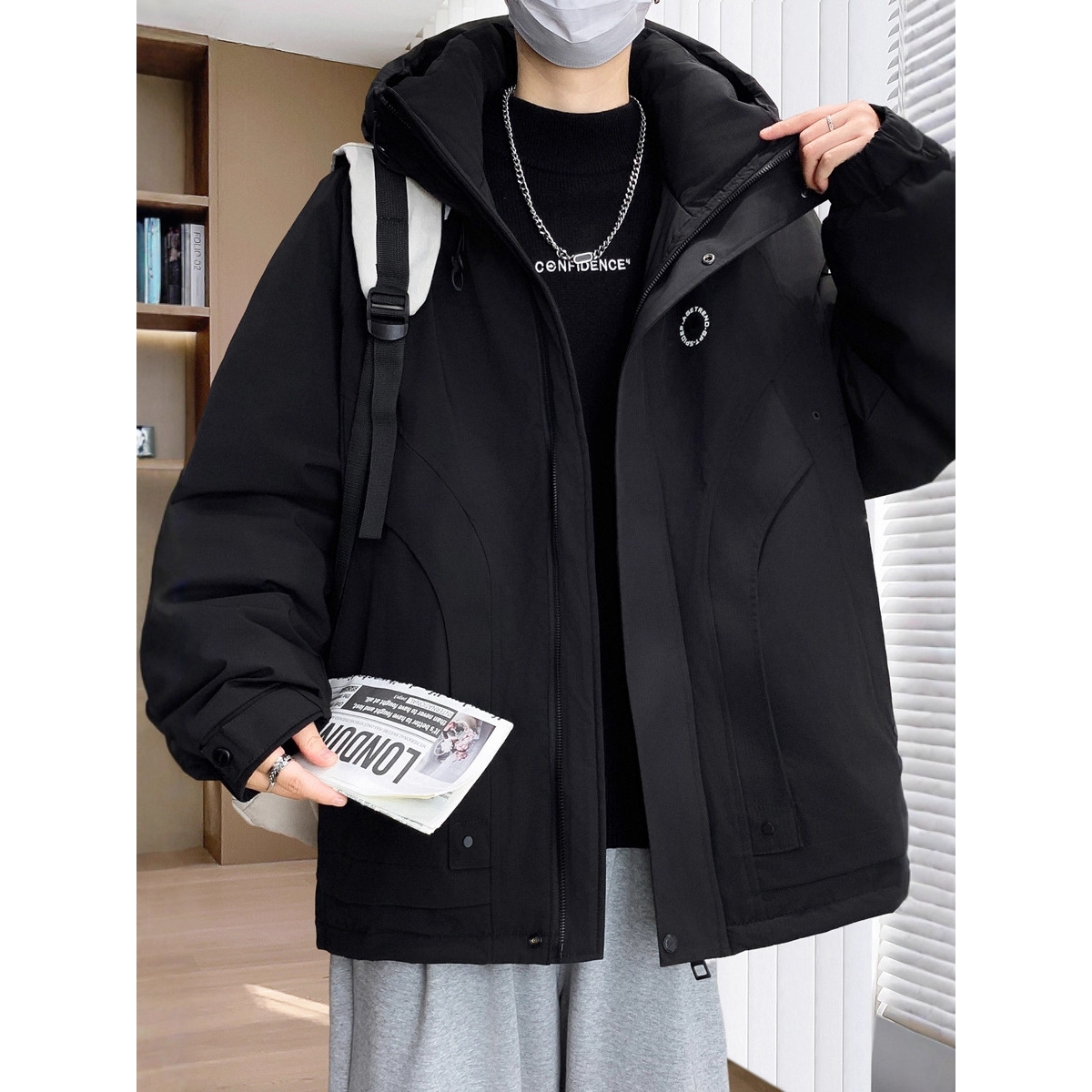 大牌高端工装纯色羽绒服男季潮牌青少年初高中学生加厚保暖防寒外