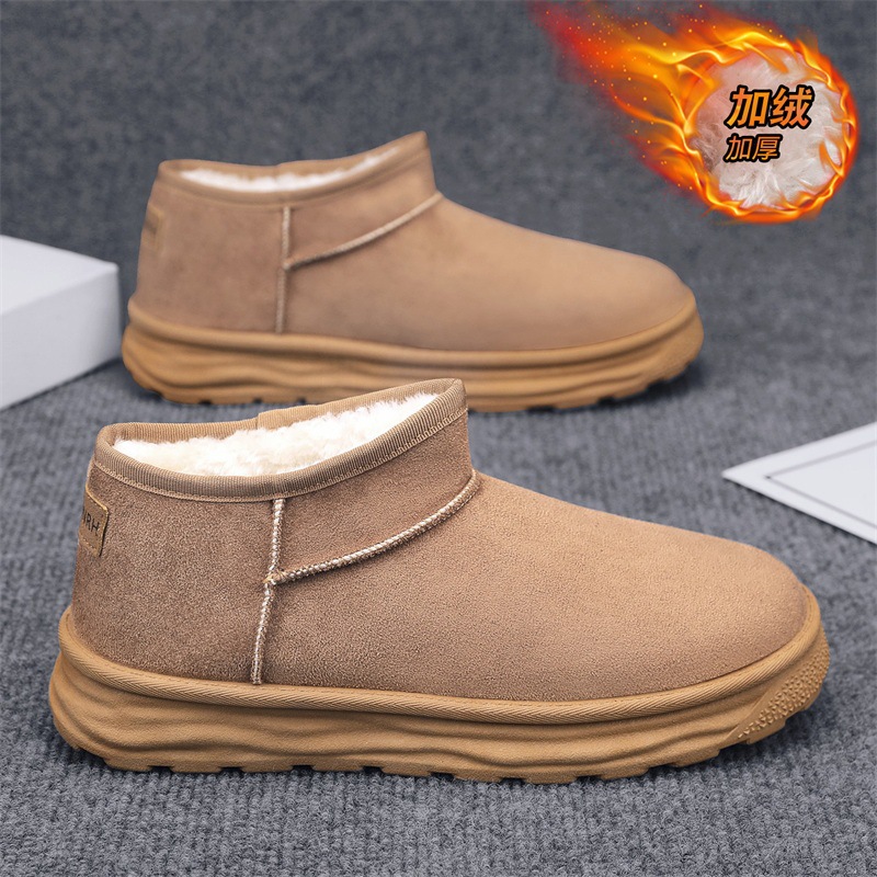 欧洲站男鞋季新款男士户外皮毛一体棉鞋休闲运动加绒保暖雪地靴潮