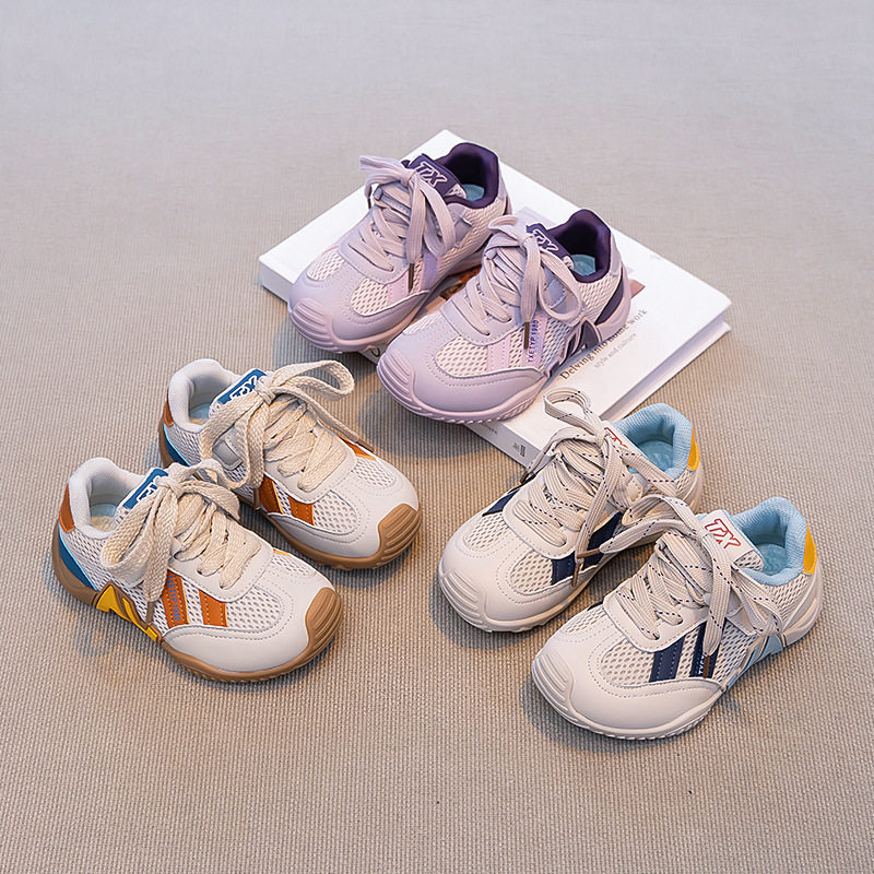 进口年季新款儿童休闲鞋时尚撞色网面透气男女童运动鞋鞋