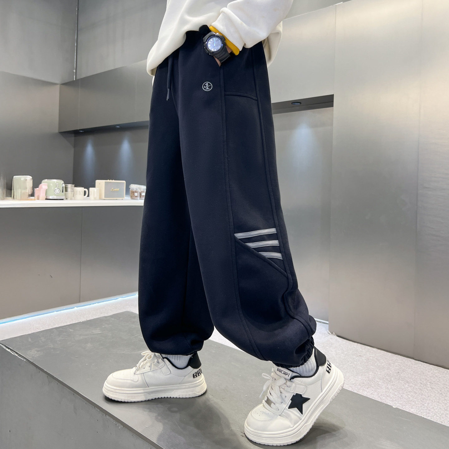 进口男童装裤子新款一体绒休闲男孩运动儿童加绒加厚卫裤