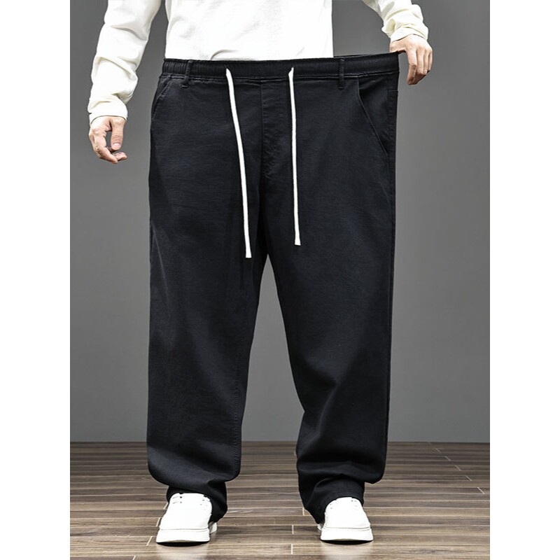 进口超大码斤加肥加大号男宽松弹力直筒牛仔裤高腰深档牛仔裤