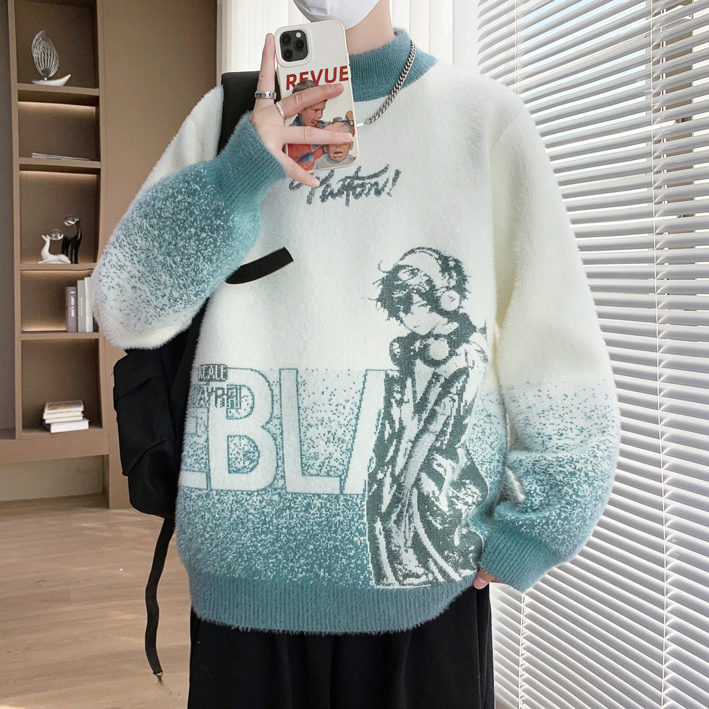 大牌高端青少年水貂绒毛衣男孩初中学生加厚打底针织衫大童立领线