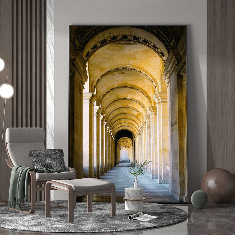 个性新款现代轻奢客厅玄关走廊装饰画过道餐厅背景竖版建筑挂画图片