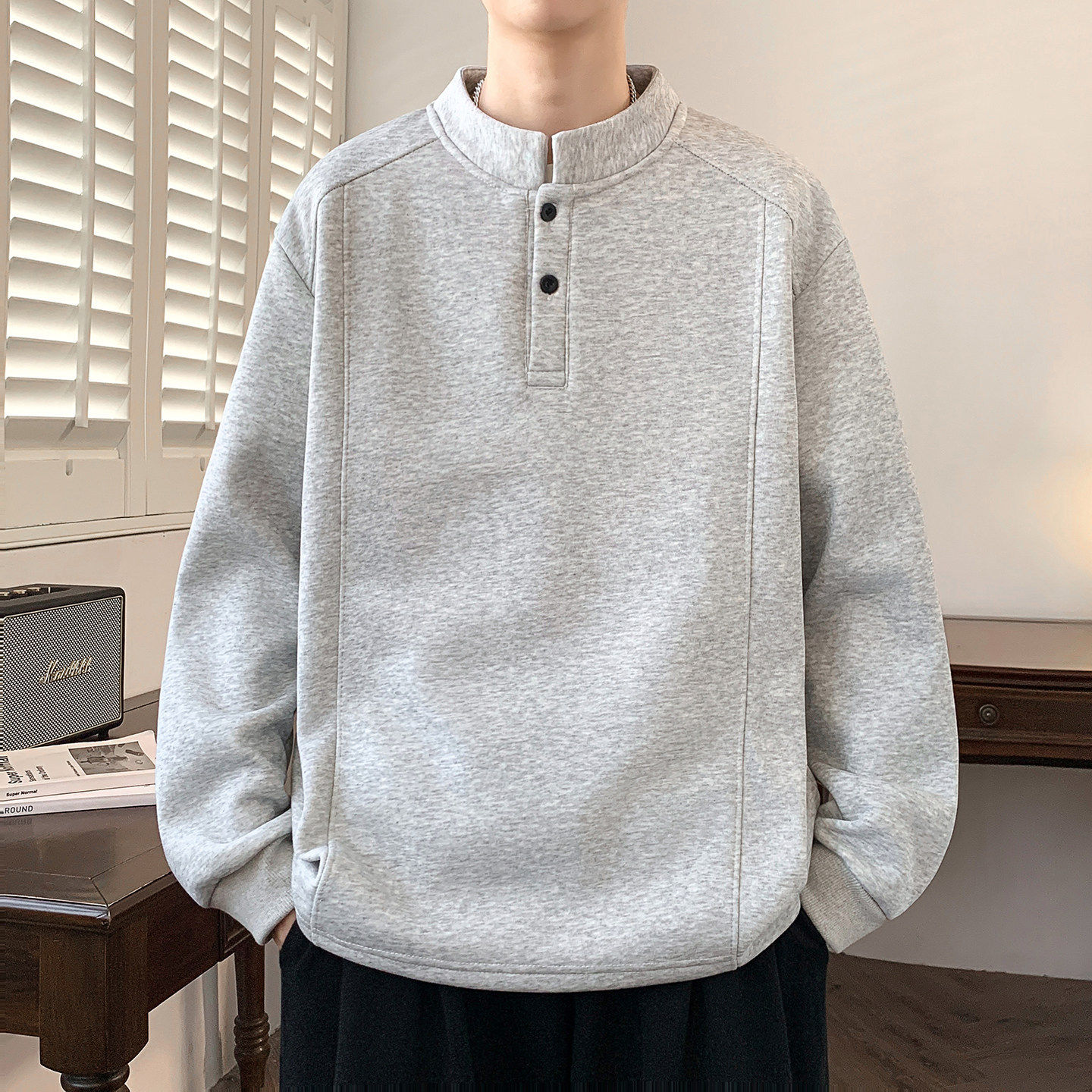 进口款立领运动衫男生初中高中学生潮牌长袖T恤青少年男装宽松上