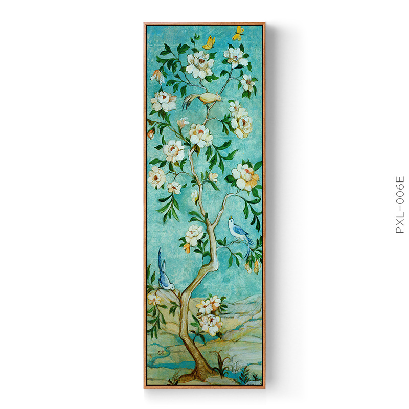 个性新款新中式客厅装饰画复古花卉走廊玄关竖版北欧挂画酒店软装图片