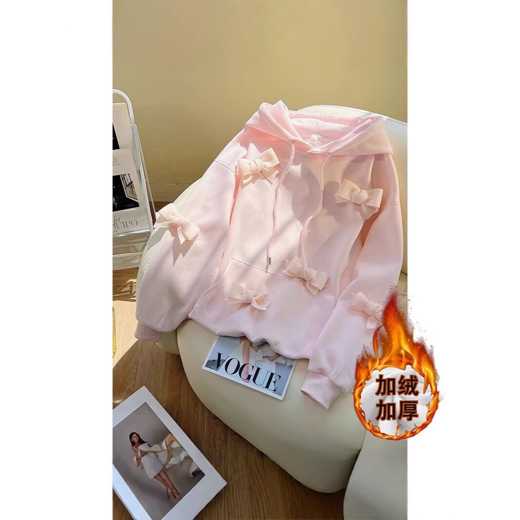 进口女童加厚一体绒连帽卫衣新款中大童韩版时髦加绒宽松上衣