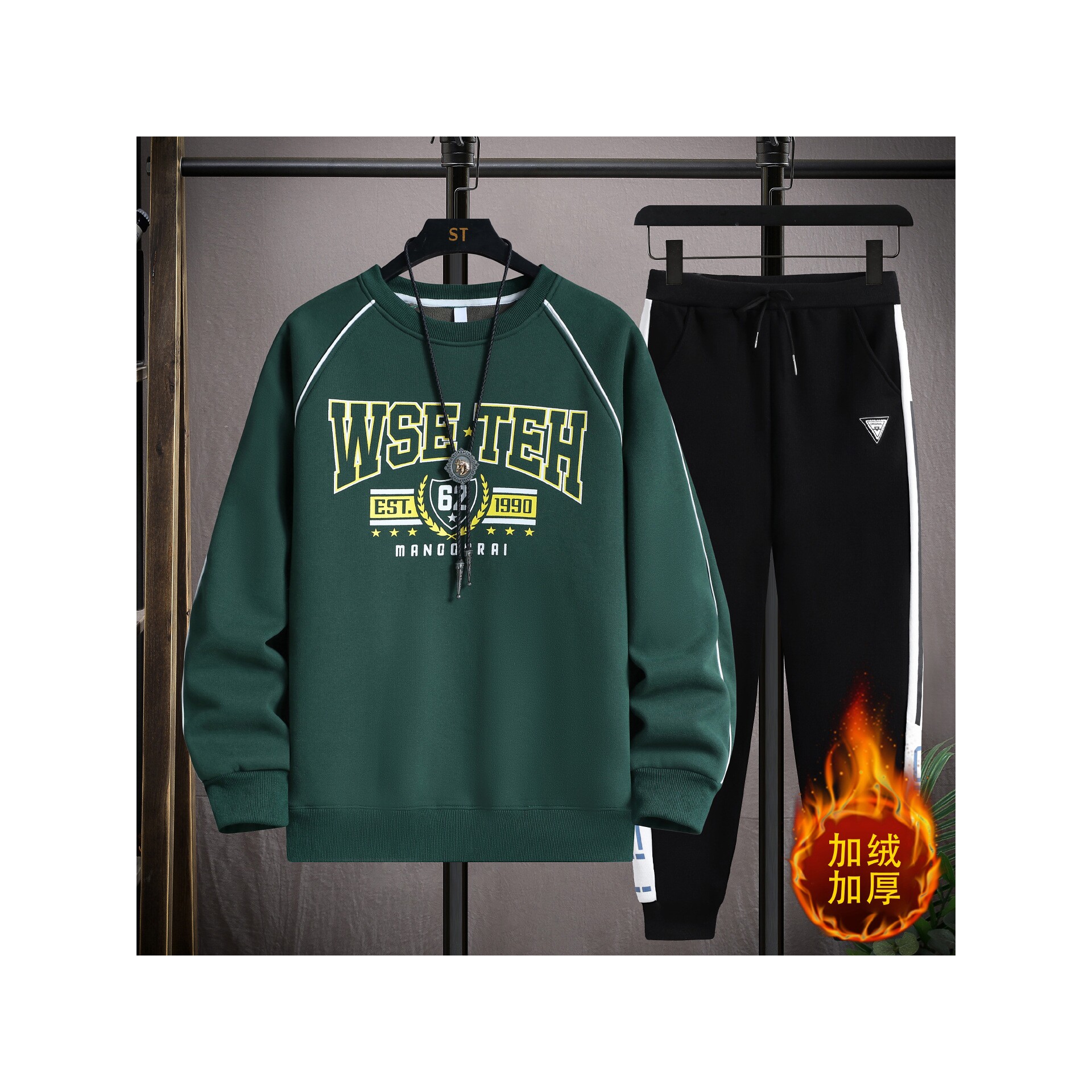 进口卫衣岁男孩初高中学生加绒加厚休闲运动服套装